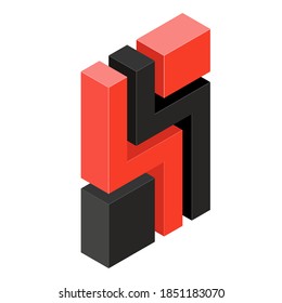 Corporate logo concept. Colored black and red isometric block. Vector illustration