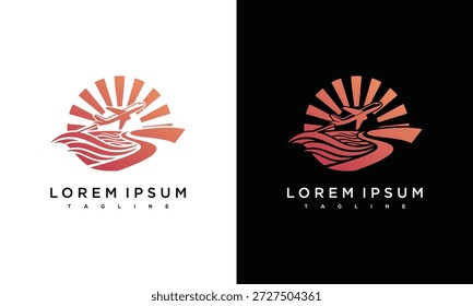 Plantilla de diseño de logotipo Corporativa con un símbolo estilizado de pájaro y sol sobre fondos contrastantes