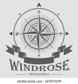 Corporate logo with windrose and ribbon. Vector illustration.