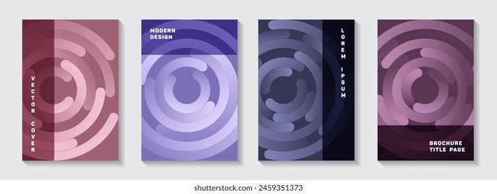 Corporate magazine covers collection. Graphic poster gradient circles twist vector backdrops. Aim goal achievement circles concept. Techno publication front pages design.