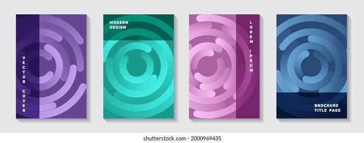 Corporate magazine title pages mockups. Digital presentation circles spiral motion vector backgrounds. Aim goal achievement circles concept. Creative catalog front pages templates.
