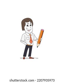 Corporate man holding a huge pencil vector isolated on a white background. 
