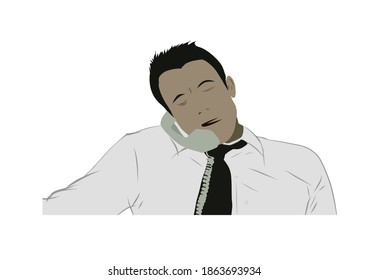 Teléfono corporativo. Imagen vectorial de un hombre al teléfono sentado en su escritorio