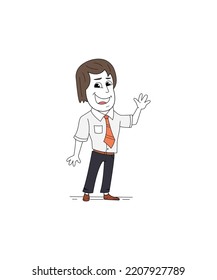 Corporate man standing and Saying "Hi", Friendly Greeting, Vector illustration isolated on a white background. 