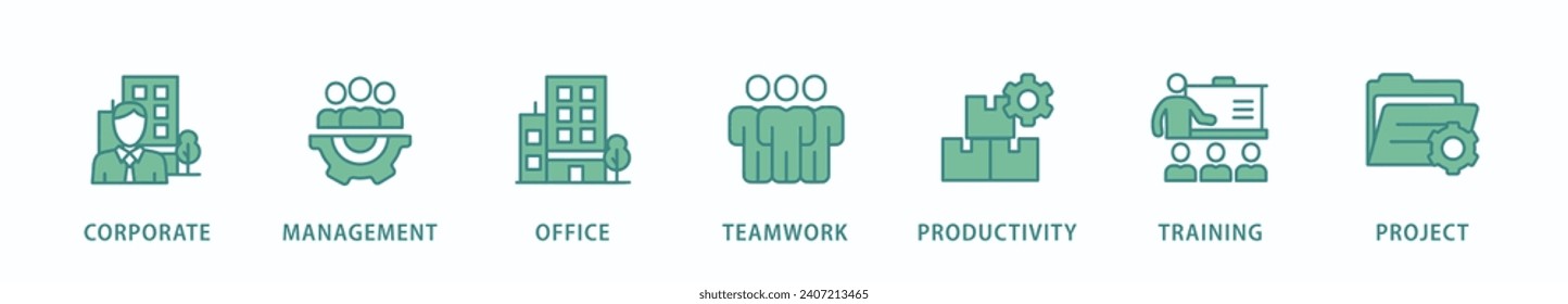 Corporate management banner web icon vector illustration concept with icon of corporate, management, office, teamwork, productivity, training and project