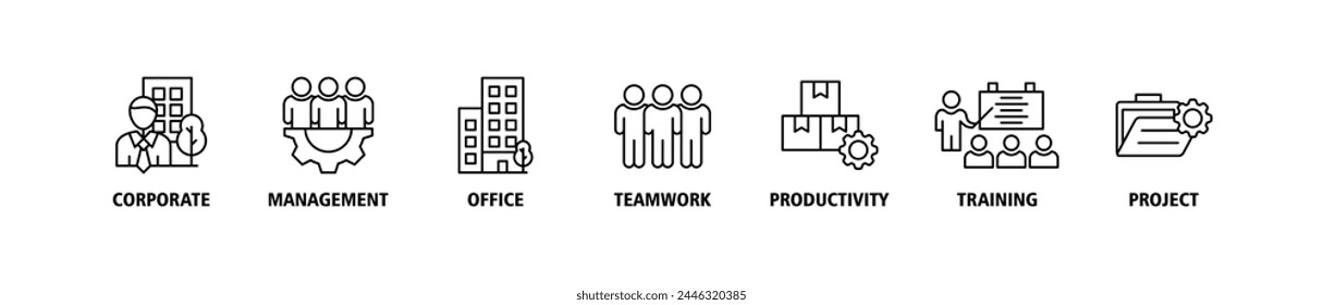 Corporate management banner web icon vector illustration concept with icon of corporate, management, office, teamwork, productivity, training and project