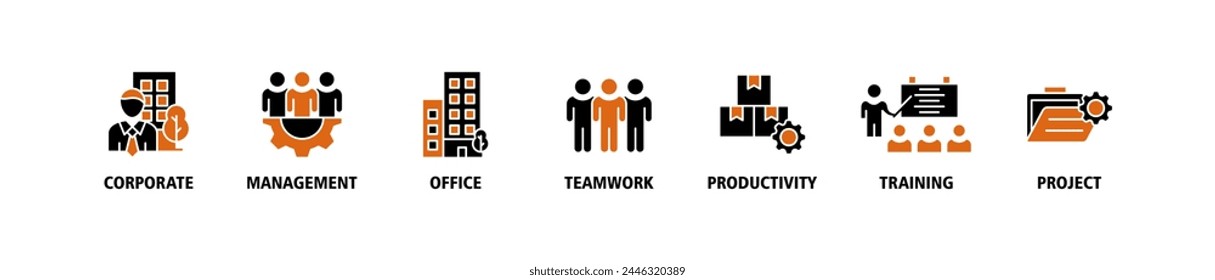 Corporate management banner web icon vector illustration concept with icon of corporate, management, office, teamwork, productivity, training and project