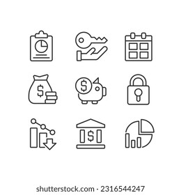 Corporate management pixel perfect linear icons set. Finance and banking. Company security. Analytics. Customizable thin line symbols. Isolated vector outline illustrations. Editable stroke