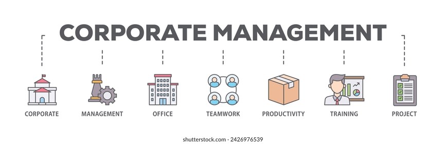 Corporate management web banner icon vector illustration concept consists of corporate, management, office, teamwork, productivity, training and project icon live stroke and easy to edit