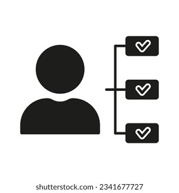 Corporate Manager Roles Silhouette Icon. Responsible Management Glyph Pictogram. Check Employee Responsibility and Job Culture Solid Sign. Delegate Duty Symbol. Isolated Vector Illustration.