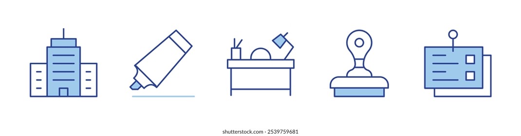 corporativo, marcador, mesa, carimbo, notas. ícone ilustração vetorial. Estilo Duotônico da Linha. Traçado editável.