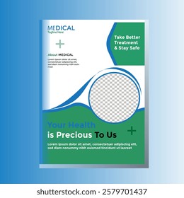 Corporate medical annual report and healthcare brochure cover page flyer template design.