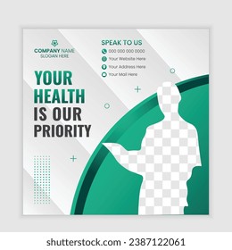 Corporate medical healthcare center social media post template or web banner 