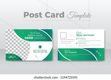 Corporate Medical Healthcare Post Card Design template Green Color ,Event Card Design, Invitation Print Ready Corporate Professional Business EDDM Design.