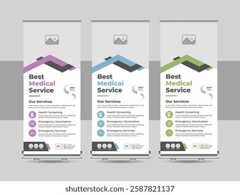 Corporate medical, hospital up banner design or Professional standee banner template, Minimal x Banner.  Doctor, dentist, dental or health business roll up design