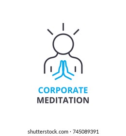 Corporate meditation concept , outline icon, linear sign, thin line pictogram, logo, flat vector, illustration