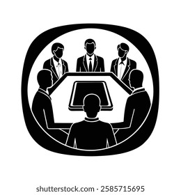 Corporate meeting on tablet silhouette vector