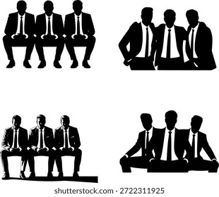 Corporate Men Sitting Silhouette Vector – Professional Teamwork Illustration.