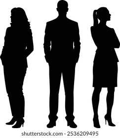 Corporate men and women in team silhouette