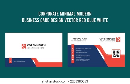 Corporate Minimal Modern Business card Design Vector Red Blue white