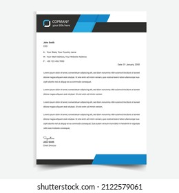 Corporate Modern blue letterhead design template. Creative  Clean business style blue shape letter head design in a4 size.	