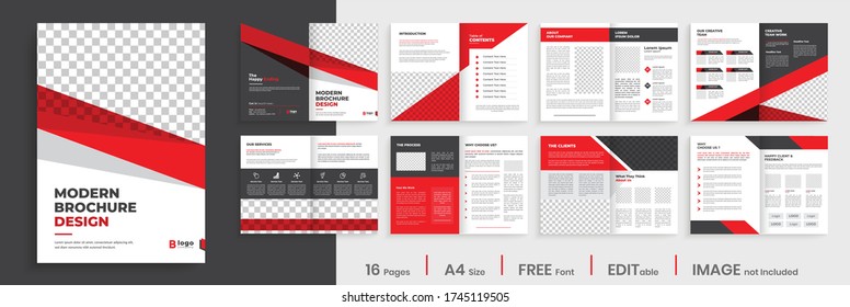 Corporate modern brochure design template layout, minimalist business profile template layout, 16 pages company brochure, annual report template layout,