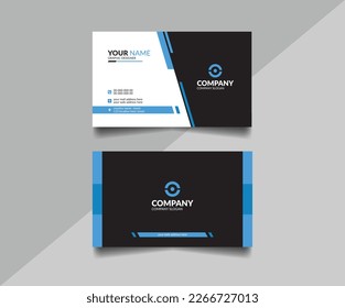 Corporate modern business card template design, professional blue and black visiting card template design