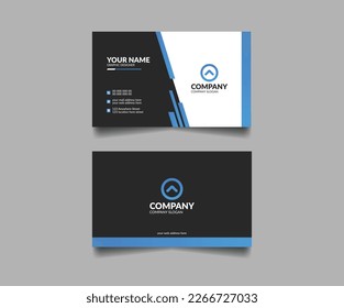 Corporate modern business card template design, professional blue and black visiting card template design