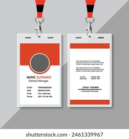 corporate modern business id card design template. professional id card design template with red color. Company employee id card template. Modern and clean business id card template.