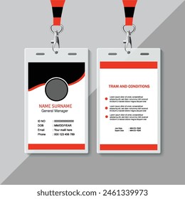 corporate modern business id card design template. professional id card design template with red color. Company employee id card template. Modern and clean business id card template.