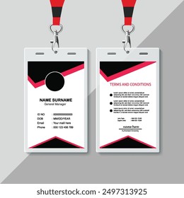 corporate modern business id card design template. professional id card design template with red color. Company employee id card template. Modern and clean business id card template.