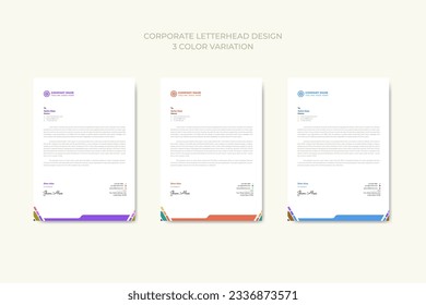 Corporate modern business letterhead in abstract design with 3 colour theme variation