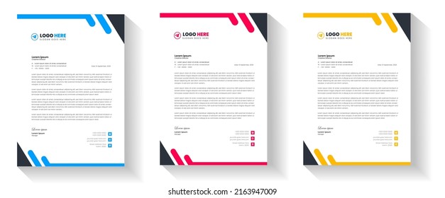 corporate modern business letterhead design template with yellow, blue and red color. creative modern letterhead design template for your project. letter head, letterhead, business letterhead design.