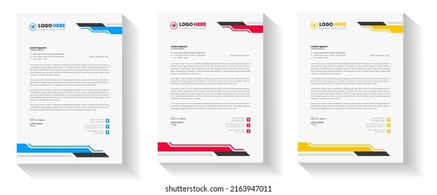 corporate modern business letterhead design template with yellow, blue and red color. creative modern letterhead design template for your project. letter head, letterhead, business letterhead design.