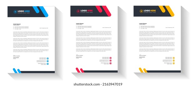 corporate modern business letterhead design template with yellow, blue and red color. creative modern letterhead design template for your project. letter head, letterhead, business letterhead design.