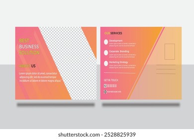 Corporate Modern Business Postcard Design Template. Blue Color Double Sided Postcard Design