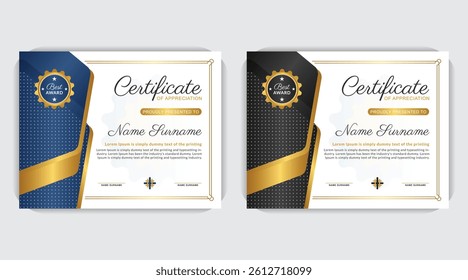 Corporate, modern, colorful and professional diploma certificate or award design for your educational institution, elegant gold certificate design
