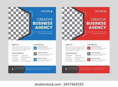corporate modern Creative abstract business flyer design template with blue and red color. trendy A4 size flyer design with minimalist layout
