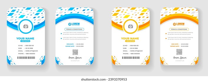 corporate Modern creative minimal simple business office id card design set with blue and yellow color. Corporate company personal security badge Office employee identity card template.
