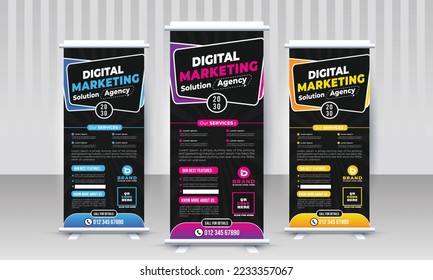 Corporate modern digital marketing business x stand rollup pullup signage retractable multiple color banner design vector templates