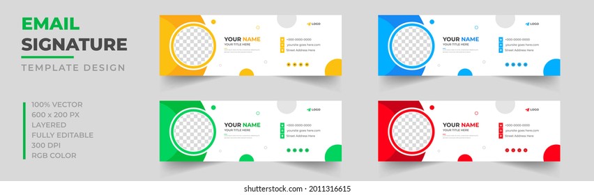 Corporate Modern Email Signature Design template. Email signature template design set with blue, yellow, red and green color. business email signature vector design. vector illustration