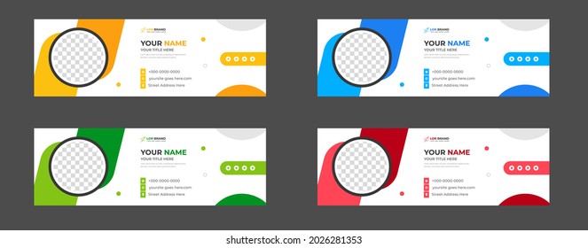 Corporate Modern Email Signature Design template. Email signature template design set with blue, yellow, red and green color. business email signature vector design. vector illustration	