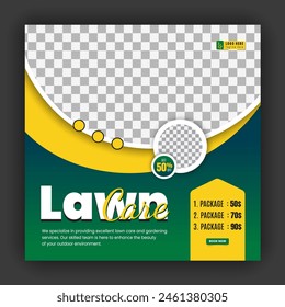 Corporate modern lawn care garden service for social media cover design template, agriculture and organic food campaign post web banner, abstract green, yellow color shapes