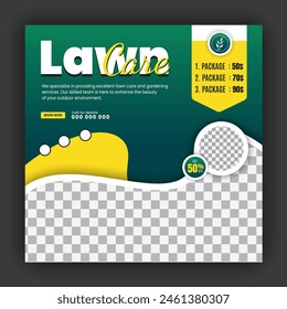 Corporate modern lawn care garden service for social media cover design template, agriculture and organic food campaign post web banner, abstract green, yellow color shapes