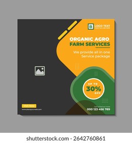 Corporate modern lawn care garden service for social media cover design template, agriculture and organic food campaign post web banner, abstract green, yellow color shapes
