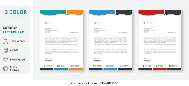corporate modern letterhead design bundle, business letterhead template red, blue, sky, black 
