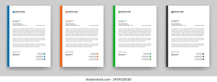 Corporate Sound Modernes Letterhead Design Paket Vorlage mit Gelb, Blau, Grün und Schwarz. Briefkopf-Design für Ihr Unternehmen, Briefkopf, Briefkopf, Vektorillustration