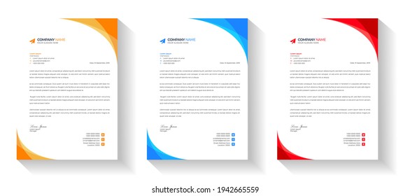  corporate modern letterhead design template set with yellow, blue and red color. creative modern letter head design templates for your project. letterhead design. letter head design.