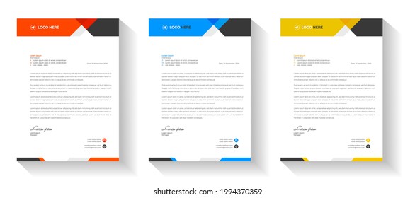 corporate modern letterhead design template with blue, yellow and orange color. creative modern letter head design template for your project. letterhead, letter head, simple letterhead design.