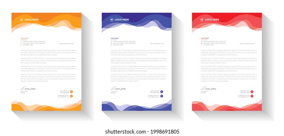 corporate modern letterhead design template with yellow, purple and red color. creative modern letter head design template for your project. letterhead, letter head, simple letterhead design.